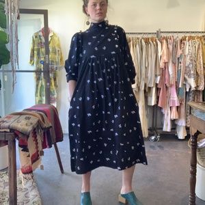 Batsheva Black Embroidered Smock Dress